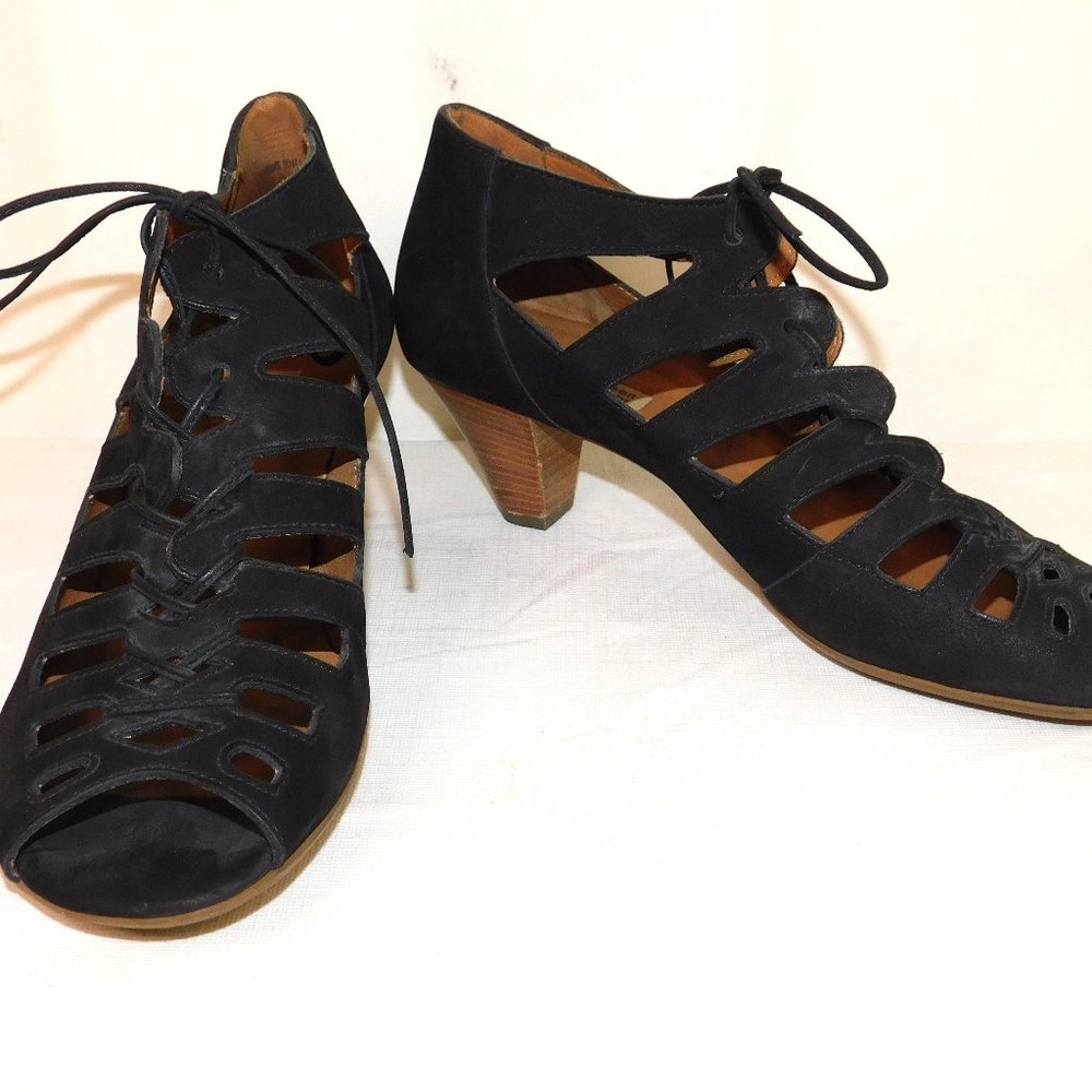 Paul Green Handmade Black Leather Lace Up Heels Size 6